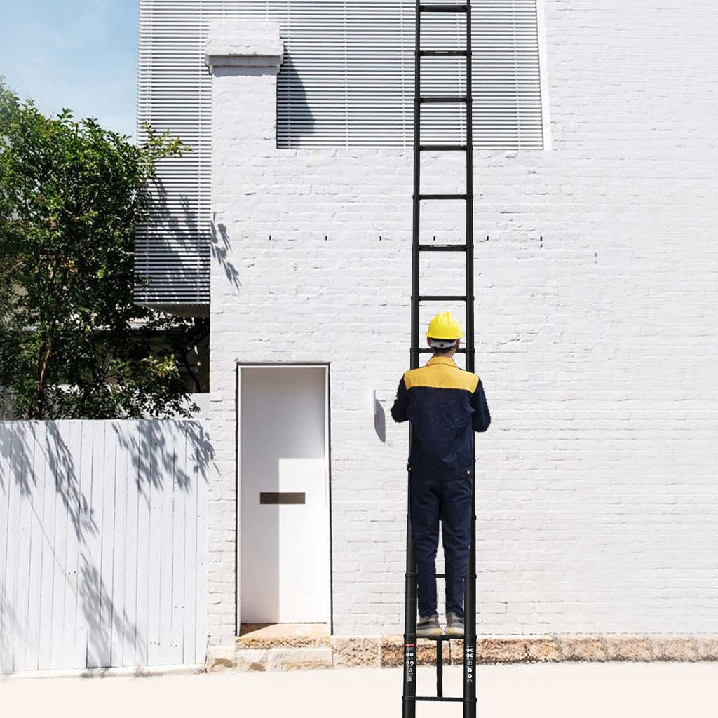 Compact 20FT Aluminum Telescoping Extension Ladder with 2 Detachable Roof Hooks P69725