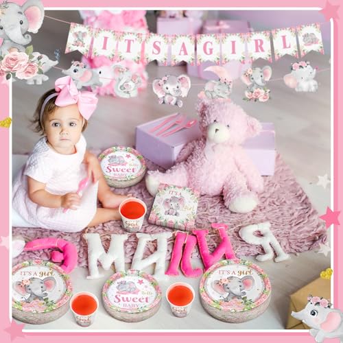 405 Pcs Blue Baby Shower Tableware Set with Plates, Napkins, Cups, Tablecloth, Banner D207772