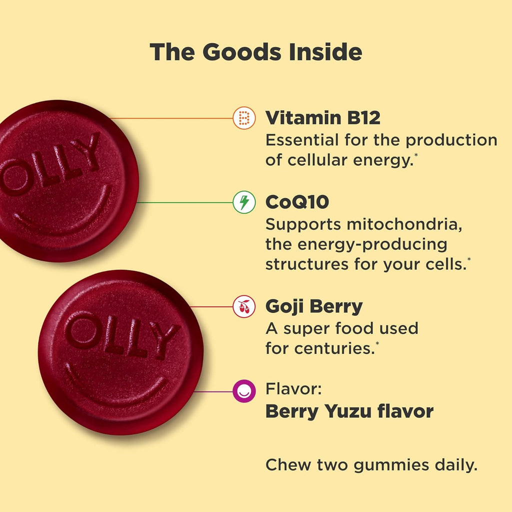 Extra Strength Daily Energy Gummy, Caffeine Free, 1000mcg Vitamin B12, CoQ10, Goji Berry & Undeniable Beauty Gummy, Biotin, Vitamin C, Keratin, Chewable Supplement X531073