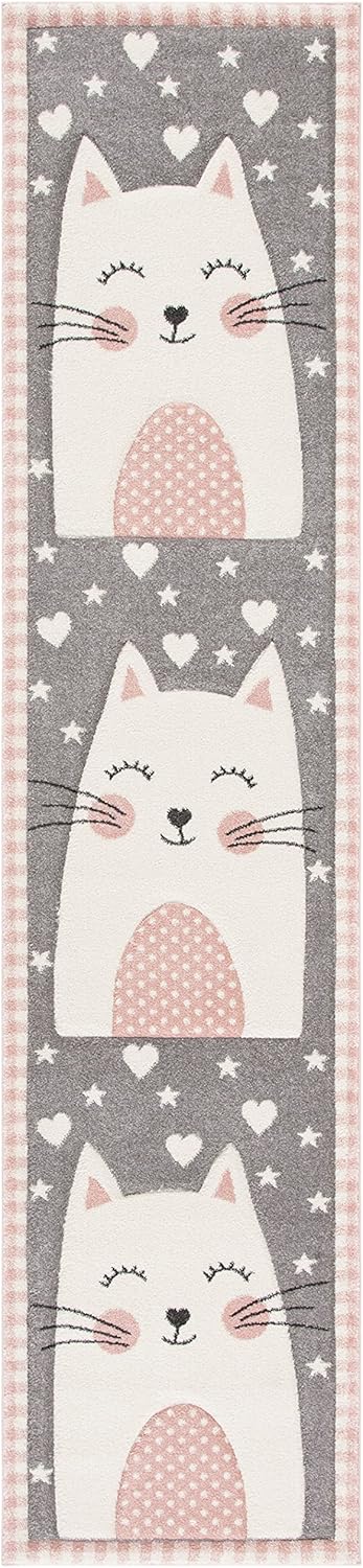 Pink & Grey Cat Design Runner Rug J278