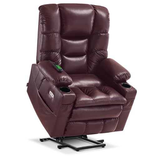 Large Triple Motor Power Lift Recliner Chair with Massage and Dual Heating, Faux Leather (Dark Brown) J52196
