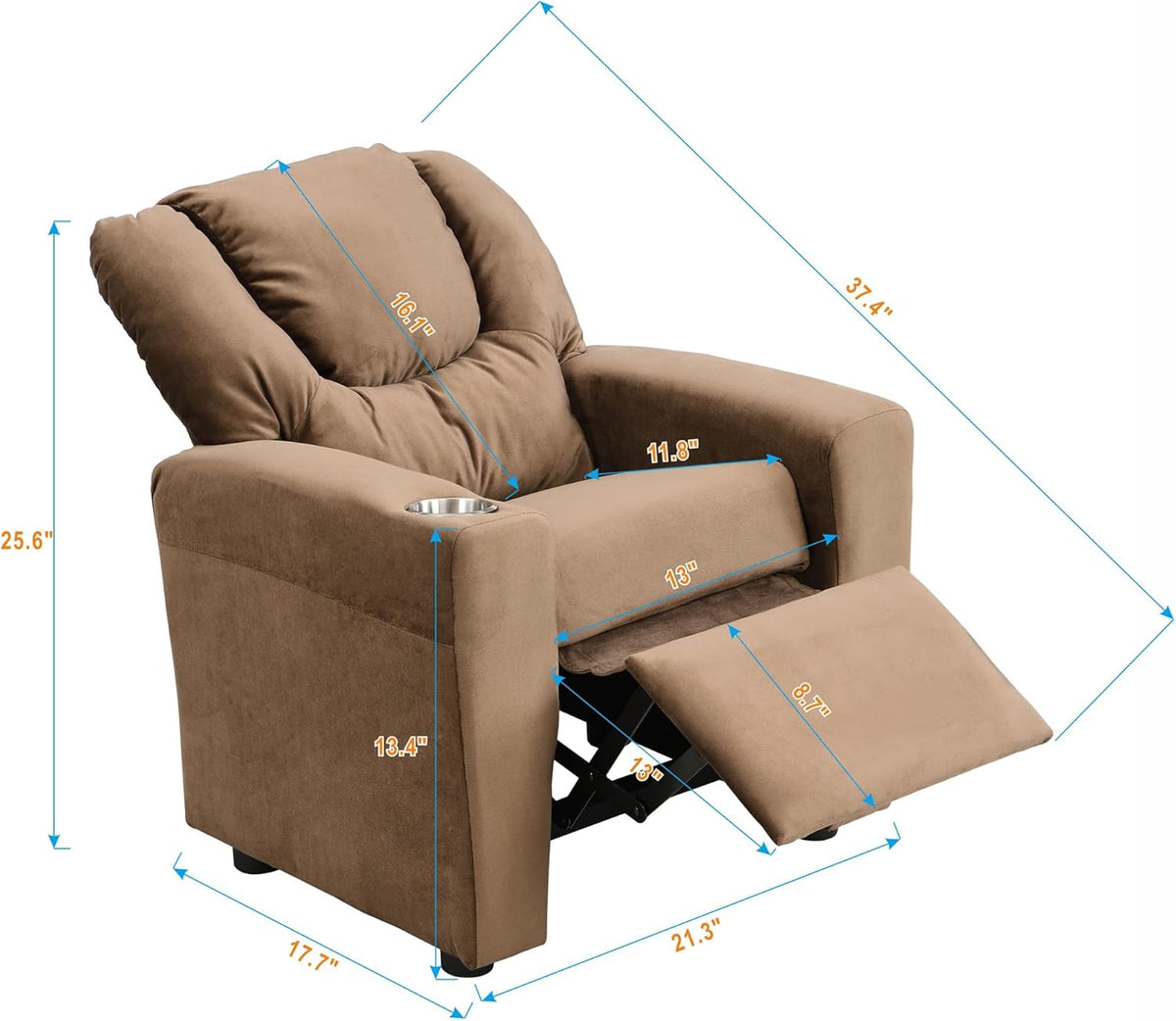 Kids Velvet Recliner Chair with Cup Holder K740