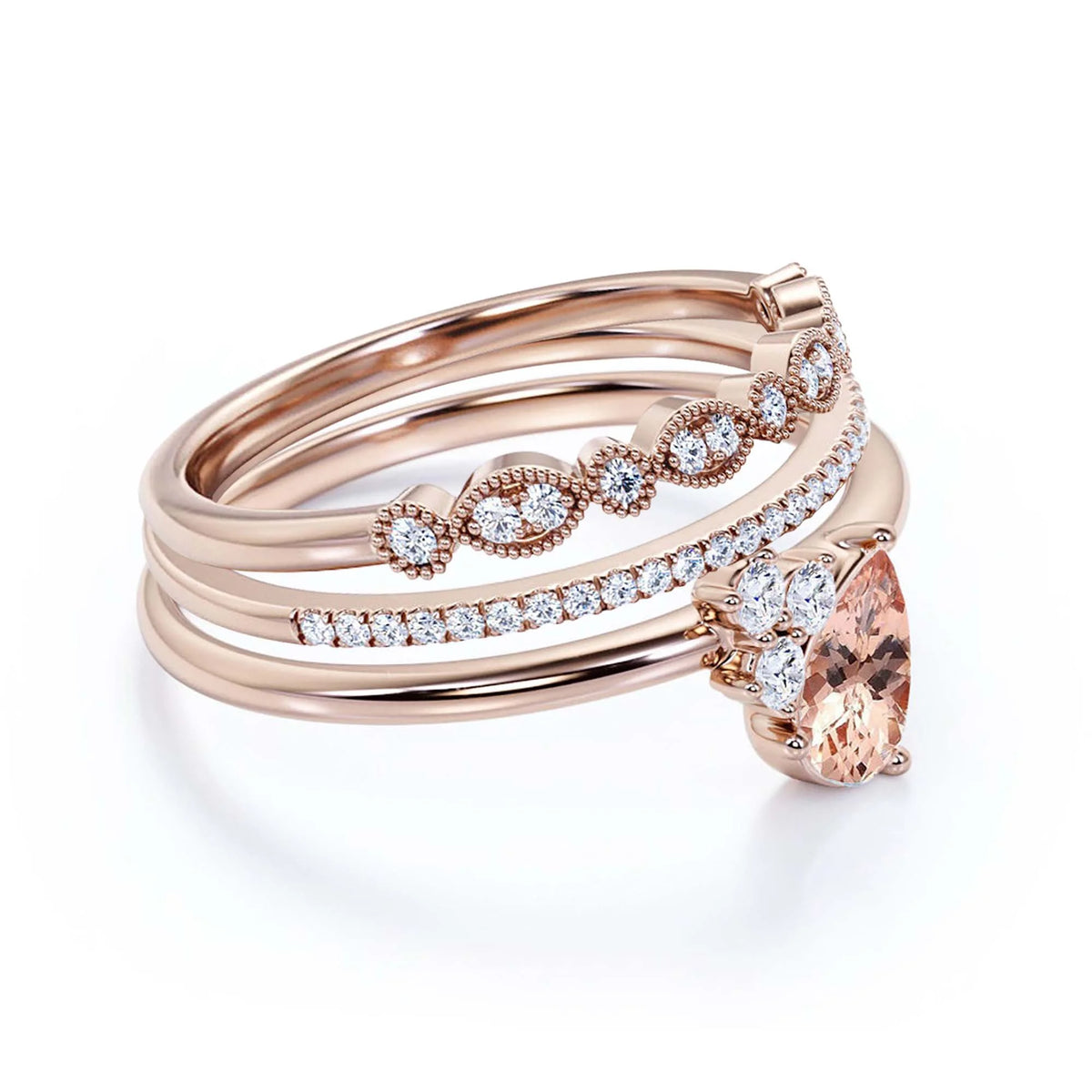 2.15 Carat Pear Cut Morganite And Diamond Moissanite Engagement Ring in 925 Sterling Silver With 18k Rose Gold Plating V77194