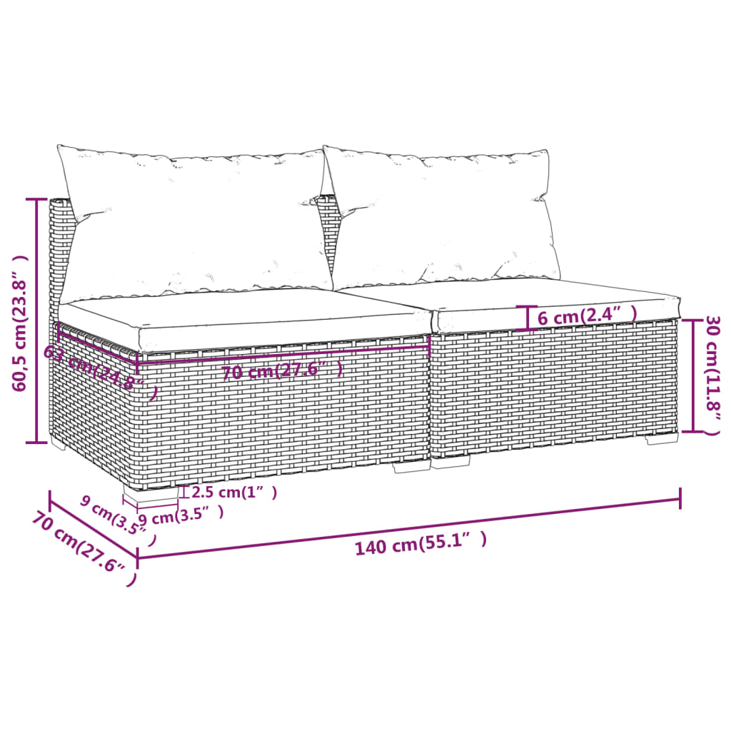 Black 2 Piece Poly Rattan Patio Furniture Set with Cushions U46509