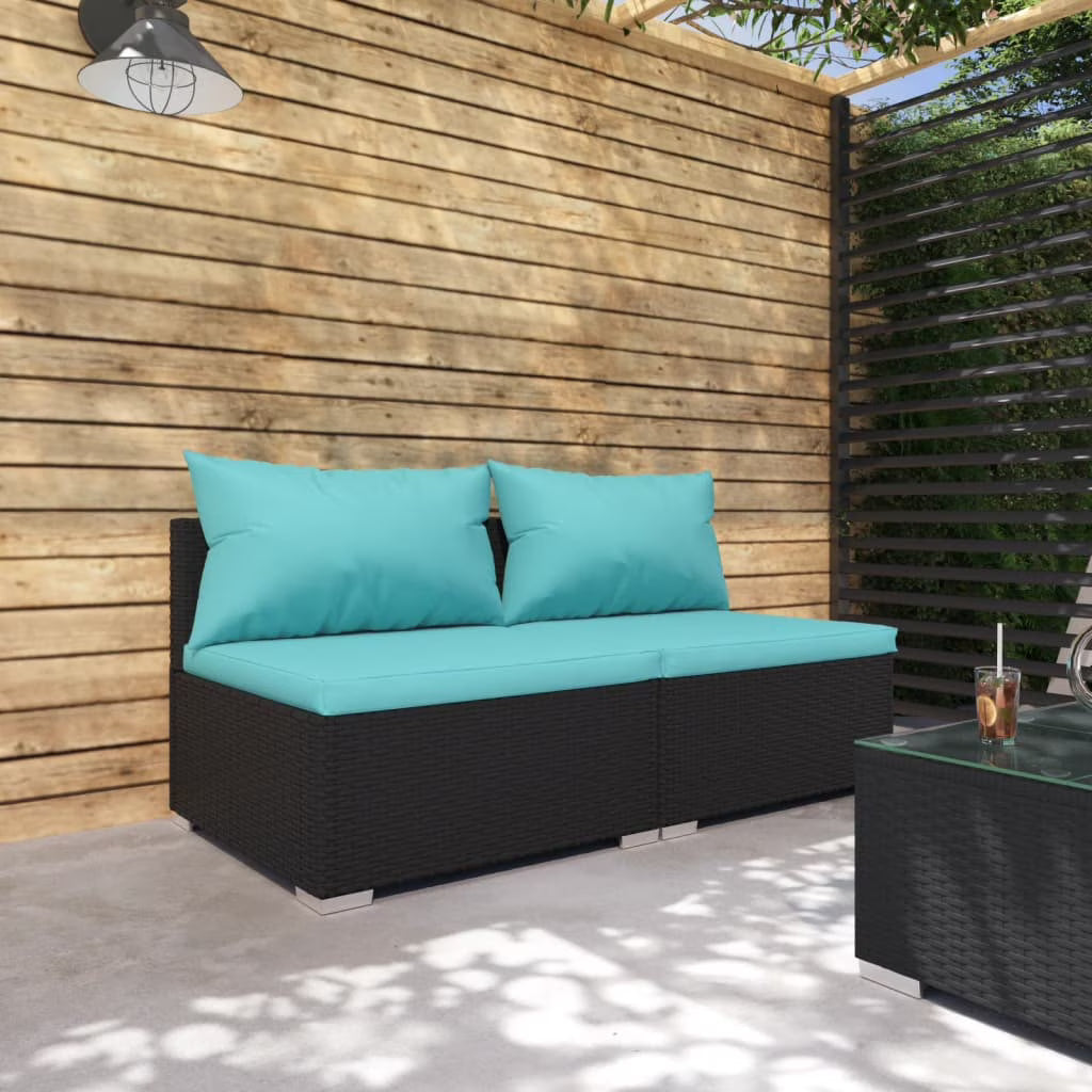 Black 2 Piece Poly Rattan Patio Furniture Set with Cushions U46509