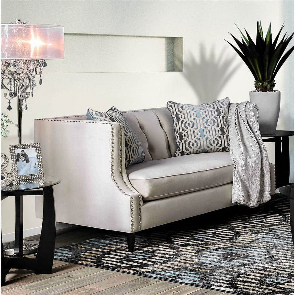 Beige Microfiber Nailhead Loveseat D81435