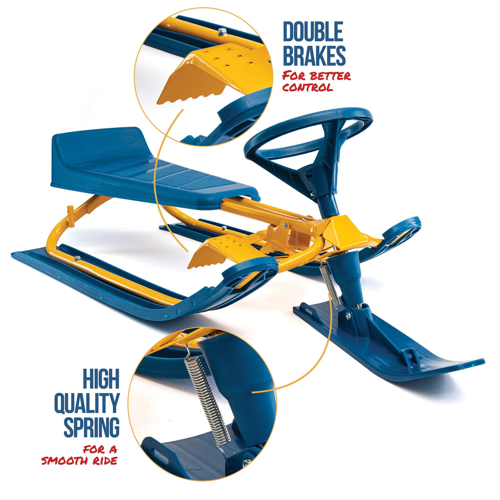 Snow Sled with Steering Wheel, Twin Brakes, Pull Rope & Safety Flag Z6551