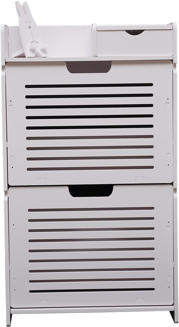 White 2 Tier Narrow Shoe Cabinet H718