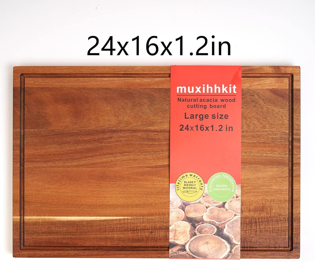 Acacia Wood Cutting Board with Juice Slot and Handle P643