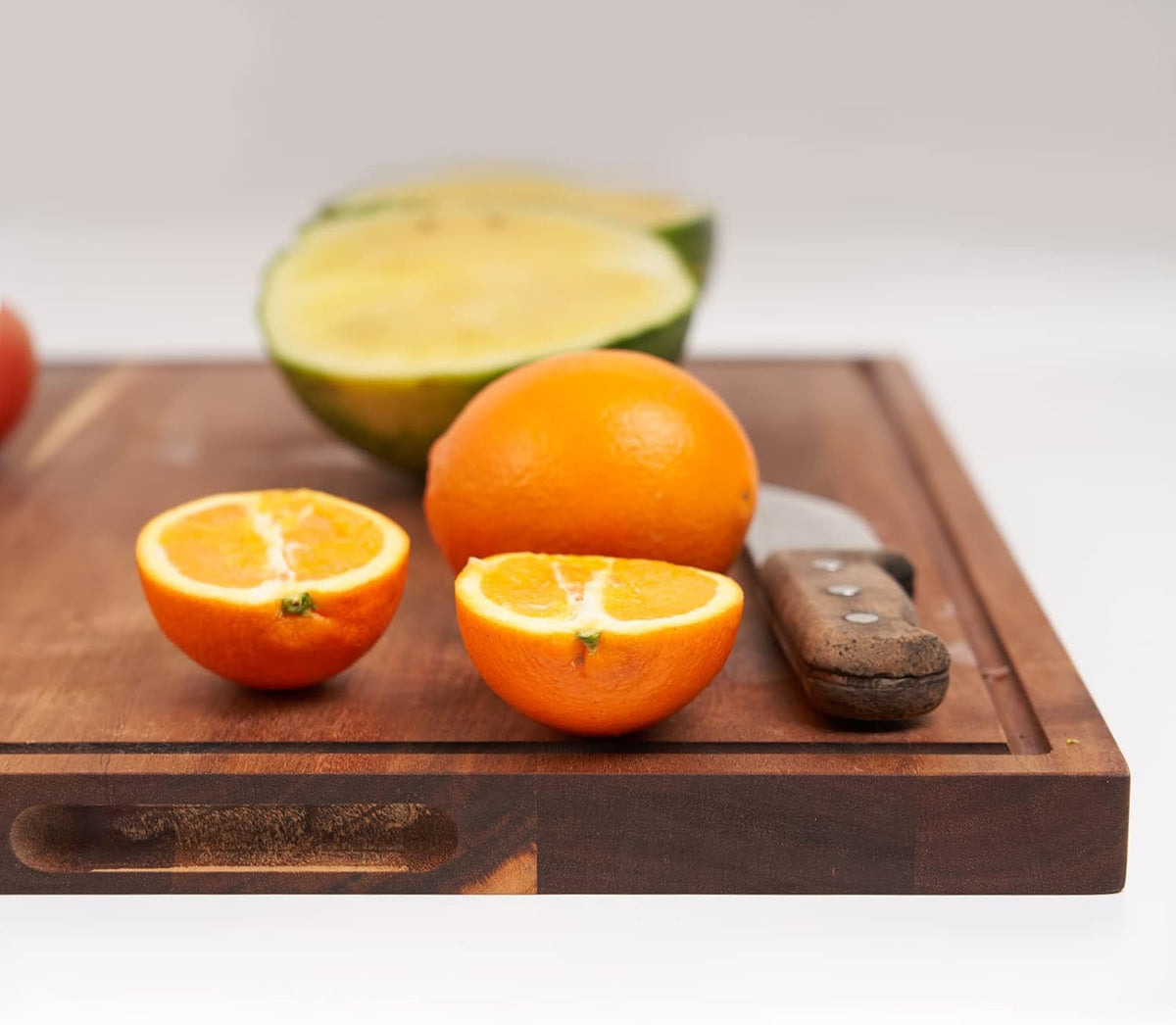 Acacia Wood Cutting Board with Juice Slot and Handle P643
