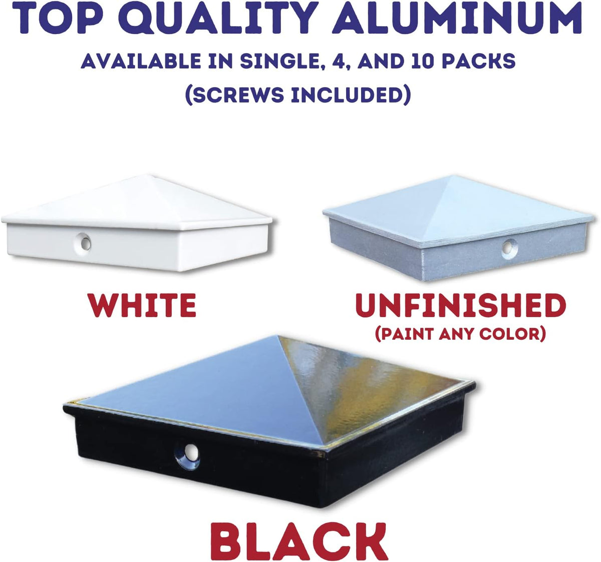 Black Solid Aluminum Fence Post Caps (10 Pack) I2610