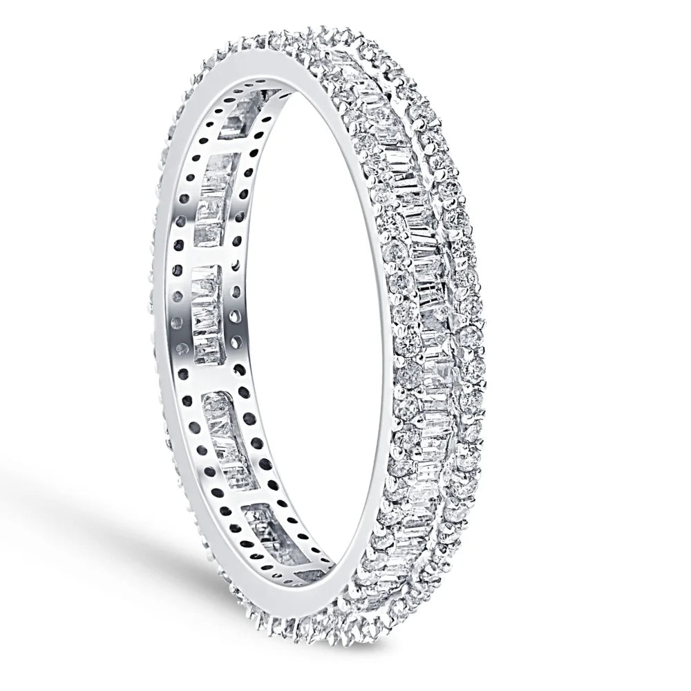 1 1/10 Ct Baguette & Diamond Eternity Ring Wedding Band S8965
