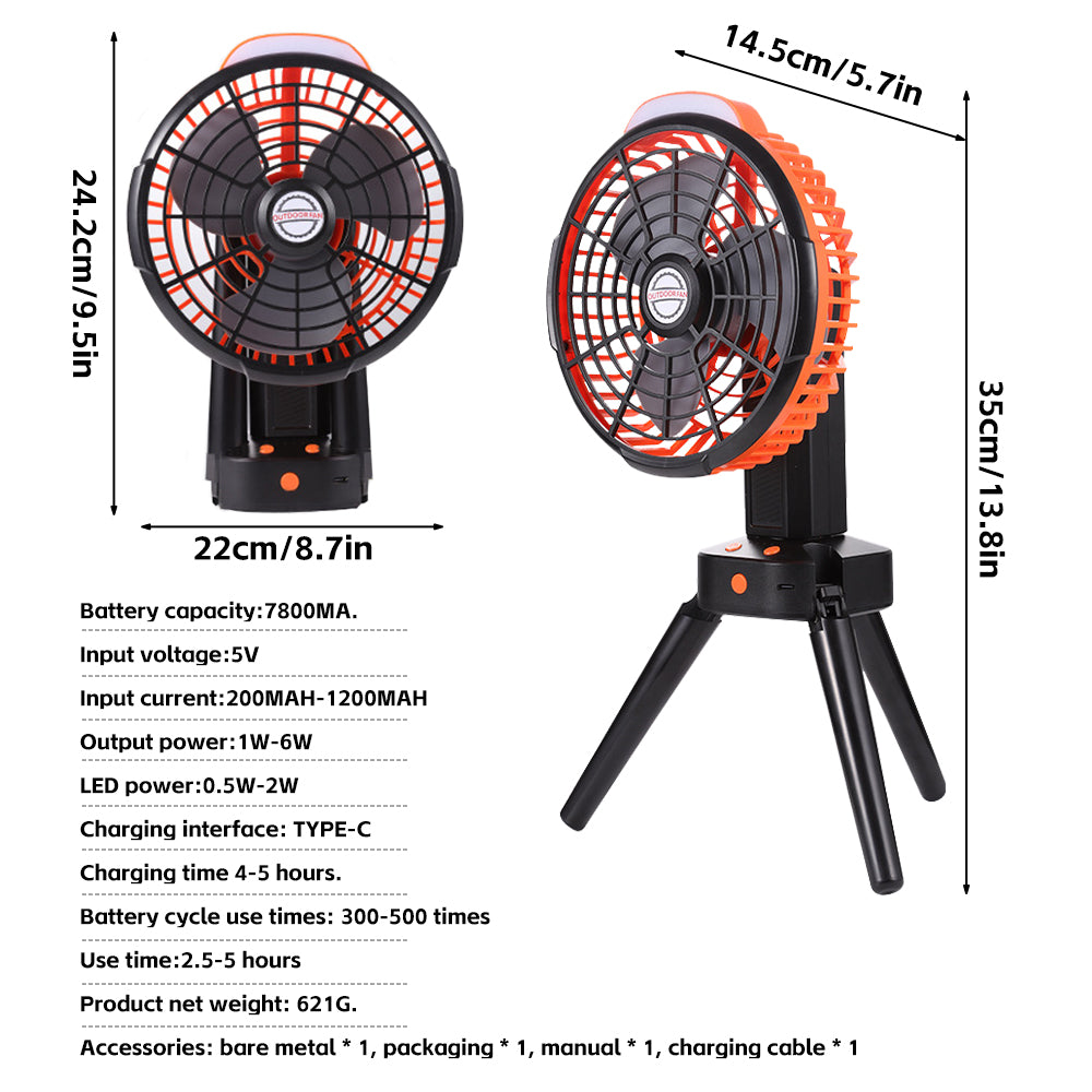 Camping Fan with LED Lantern, 270° Portable Rechargeable 8-Inch Desk Fan E50779