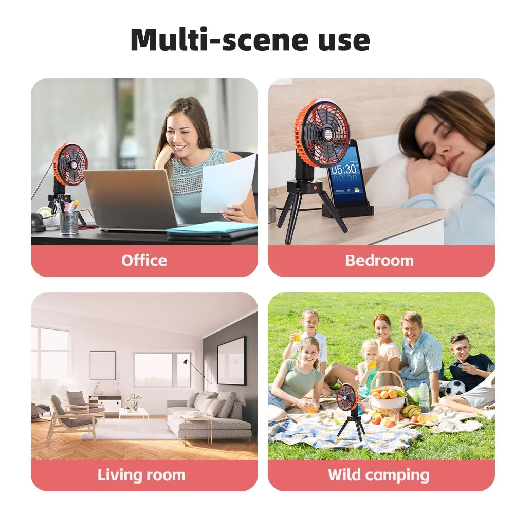 Camping Fan with LED Lantern, 270° Portable Rechargeable 8-Inch Desk Fan E50779