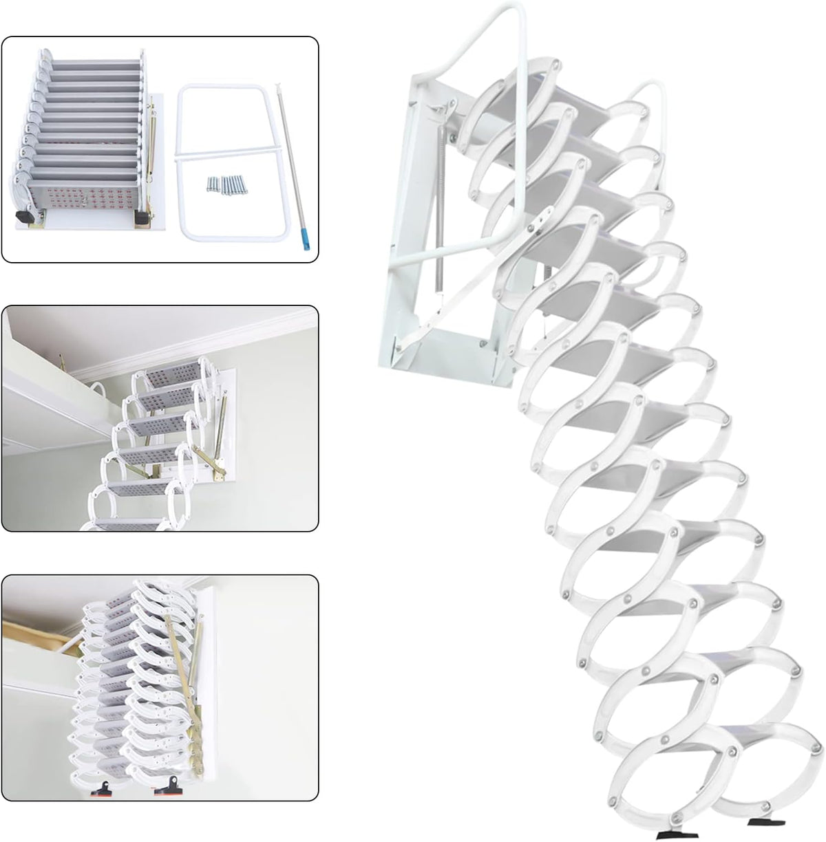 12 Steps Folding Loft Ladder, 122in Height, 882lbs Max Load E836946