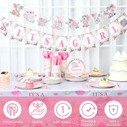 405 Pcs Blue Baby Shower Tableware Set with Plates, Napkins, Cups, Tablecloth, Banner D207772