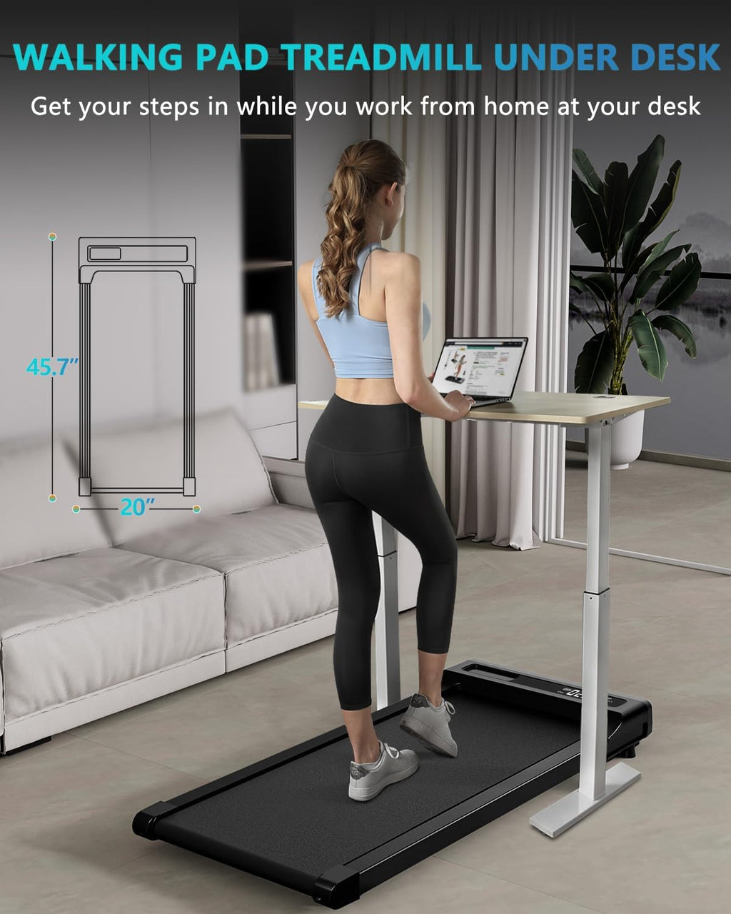 Under Desk Treadmill with Remote Control, 2 in 1 for Walking and Jogging, Portable, LED Display N8892