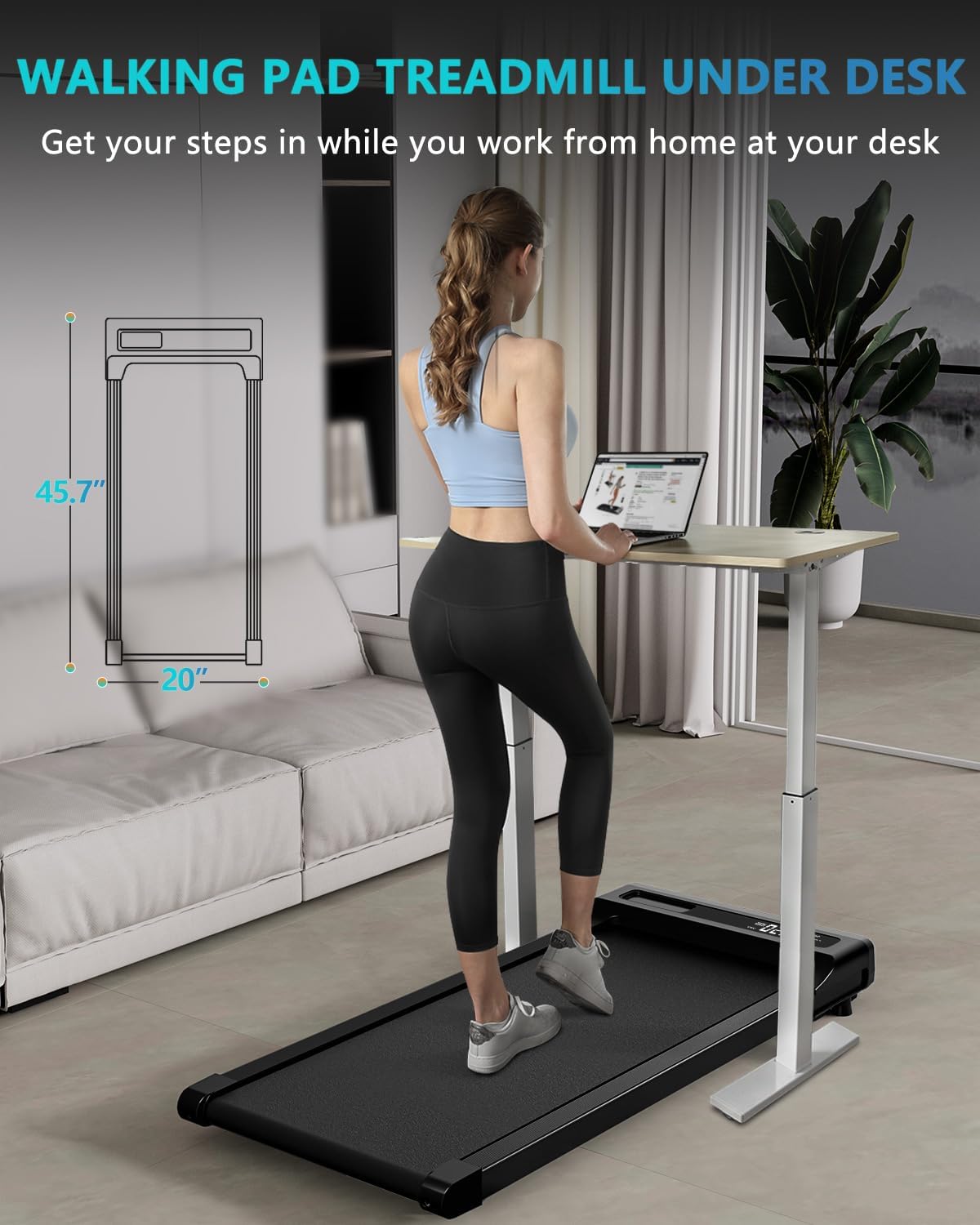 Under Desk Treadmill with Remote Control, 2 in 1 for Walking and Jogging, Portable, LED Display N8892