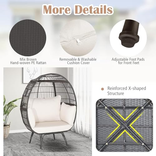 Oversized PE Rattan Egg Chair with Metal Stand and 4 Cushions J513927