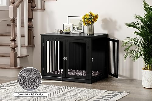 Large Wooden Dog Crate with Cushion and Flip Top, Black G53832
