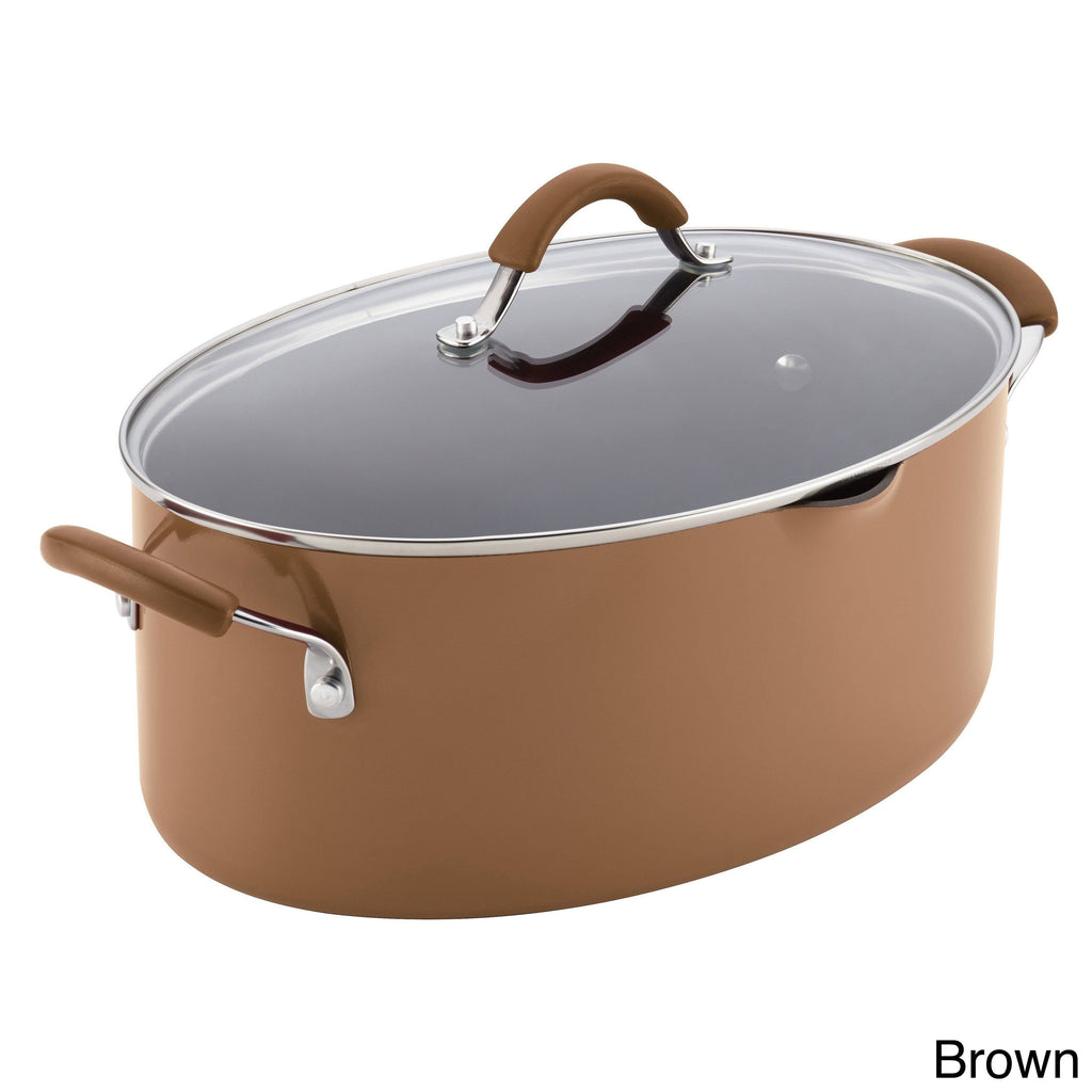 Hard Enamel Nonstick 8-Quart Covered Oval Pasta Pot with Pour Spout, Agave Blue G3209