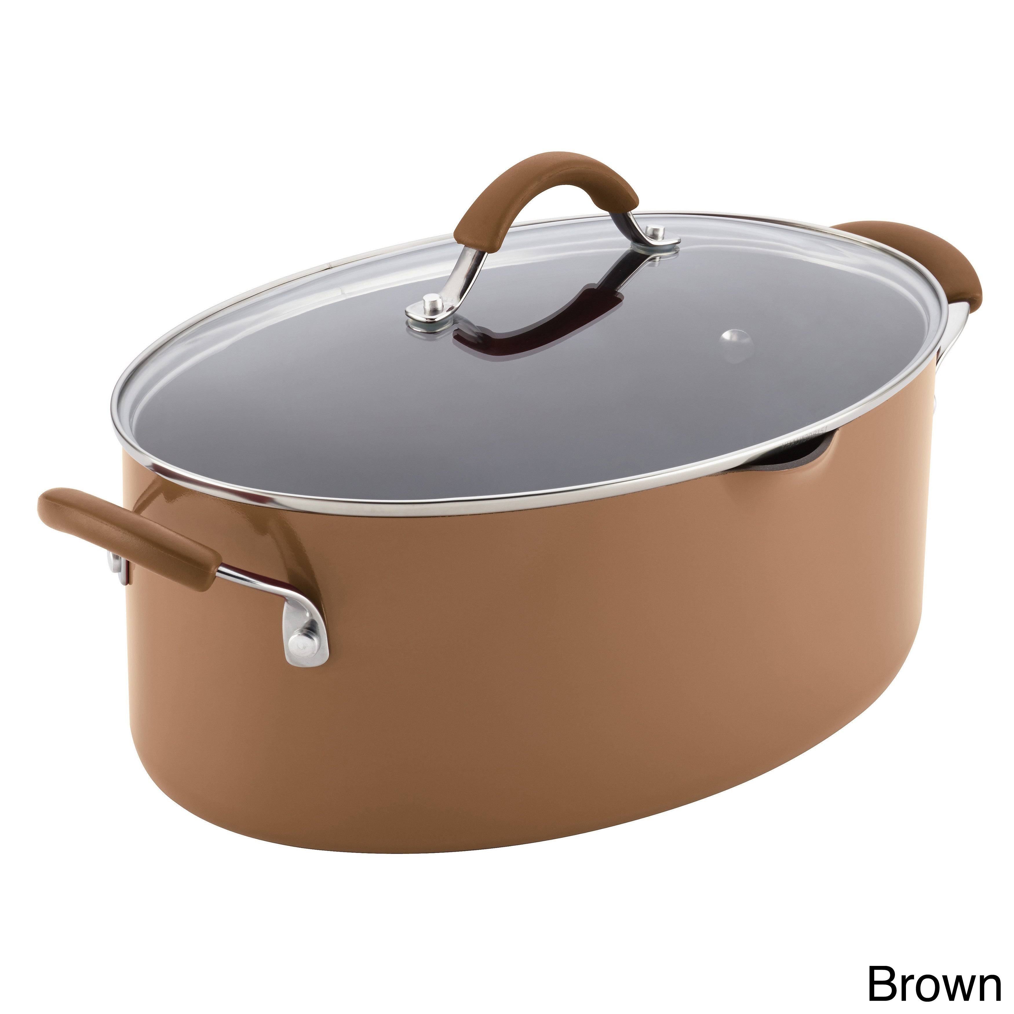 Hard Enamel Nonstick 8-Quart Covered Oval Pasta Pot with Pour Spout, Agave Blue G3209
