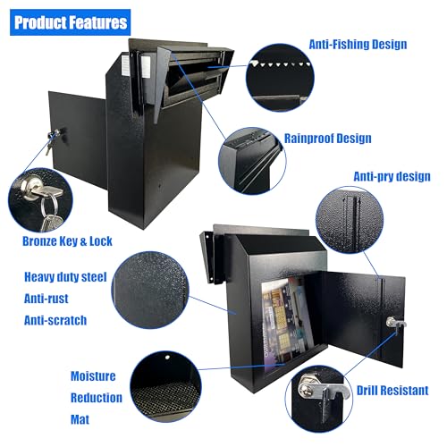 Black Galvanized Steel Locking Mailbox Door Drop Box T756826