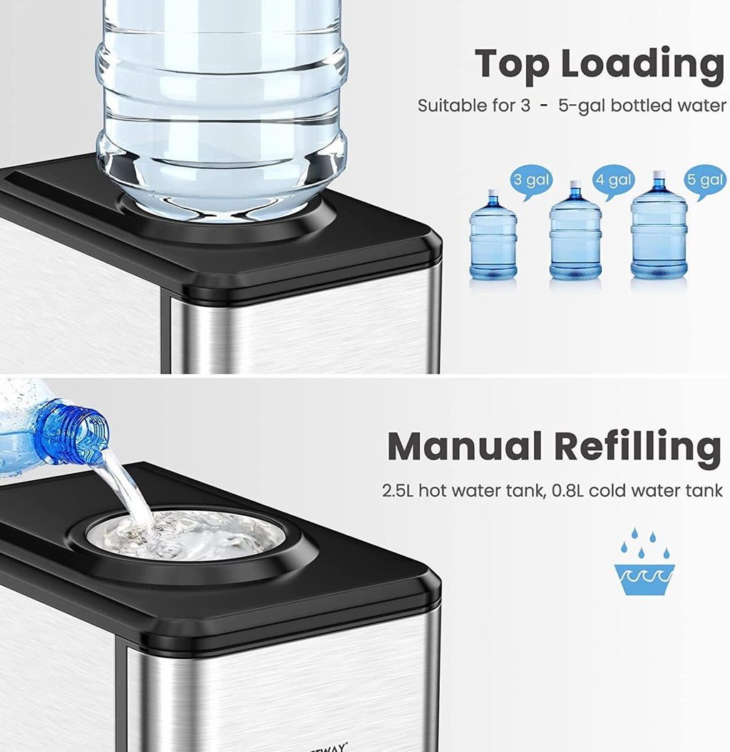 Water Dispenser with Ice Maker, 3-in-1 Countertop Top-Loading Hot Cold Water Cooler Machine, 48Lbs/24H, 12 Cubes, 4Lbs Storage Basket P303141
