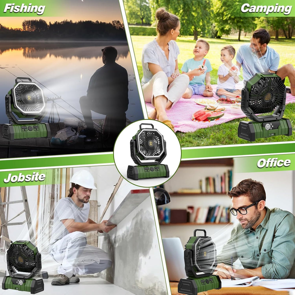 20000mAh Rechargeable Portable Camping Fan with LED Lantern T96100