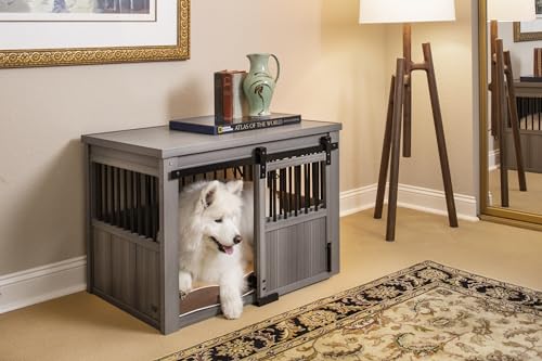 Grey Large Dog Crate with Sliding Barn Door S498