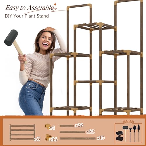 13 Potted Double Rod Wood Plant Stand 56''W*11.6''D*47''H M949322