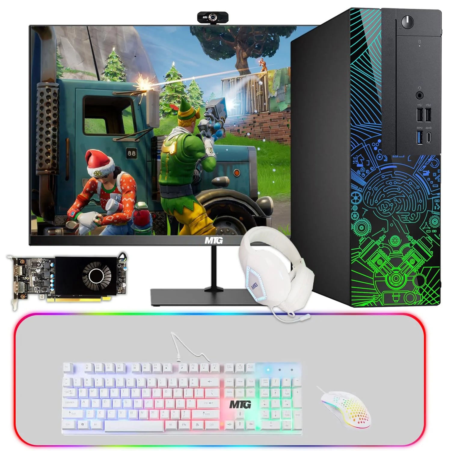 8 Gaming Desktop PC, Intel Core i5 8th Gen, 16GB RAM, 128GB SSD + 2TB HDD, AMD RX 550 4GB Graphics Card, 27 Inch Monitor, Win 11 Home S201