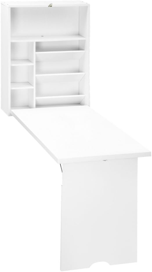 White Wall Mounted Desk with Storage Area T556