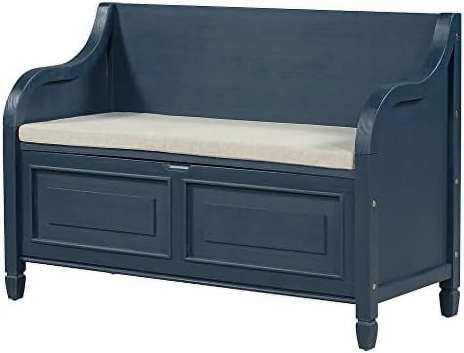 Rustic Entry Bench with Hidden Compartments and Removable Cushion (Antique Navy) K446621