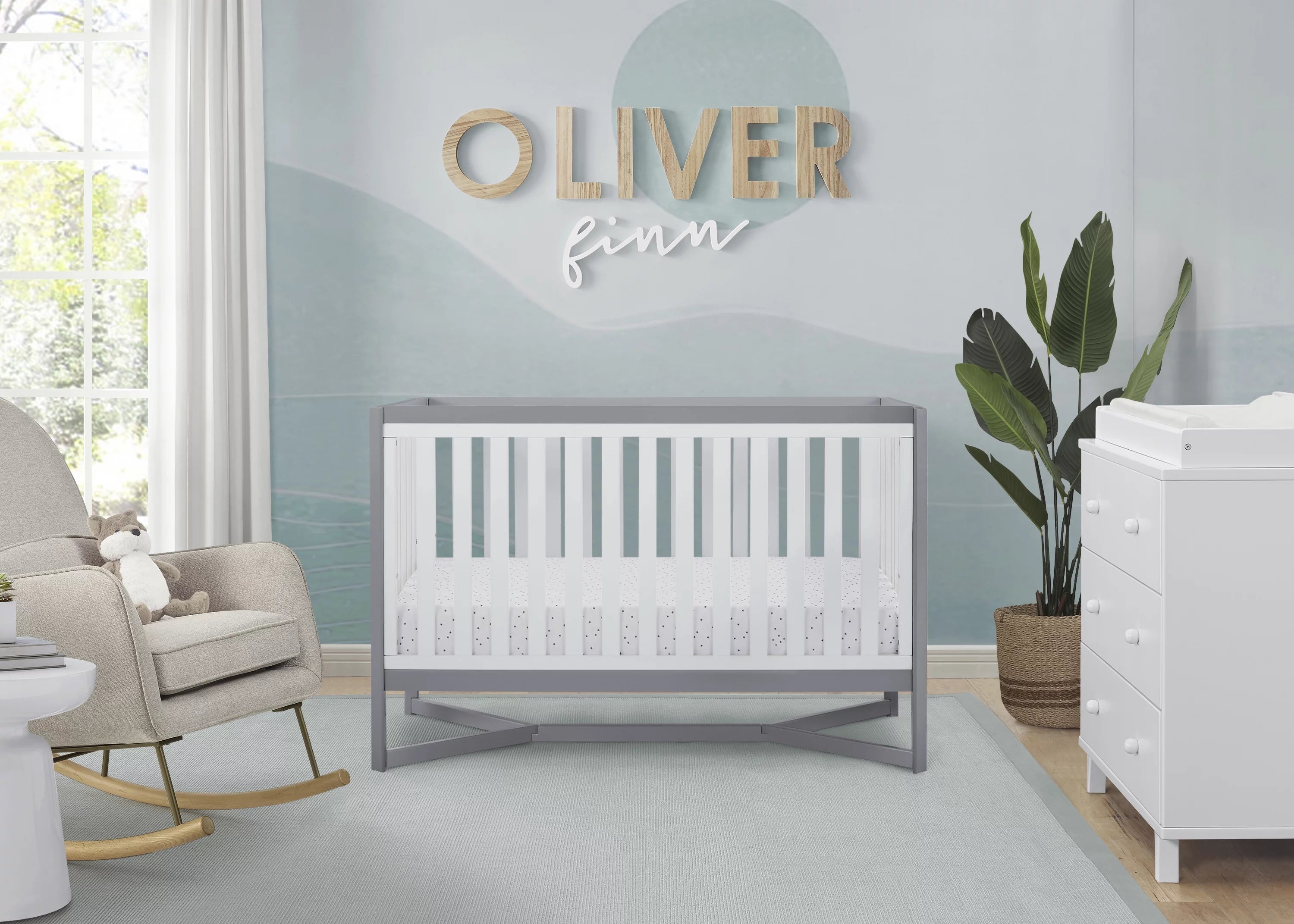 White/Gray 4-in-1 Convertible Crib J339637
