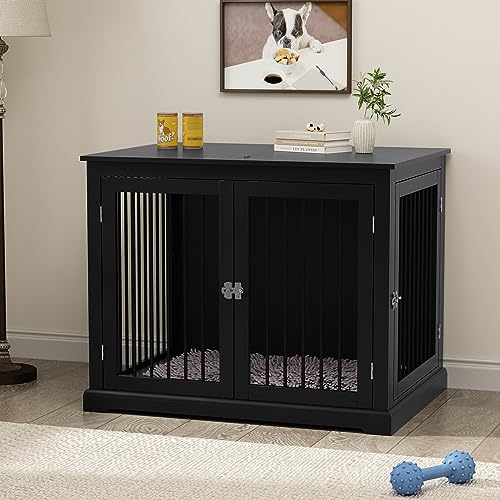 Large Wooden Dog Crate with Cushion and Flip Top, Black G53832