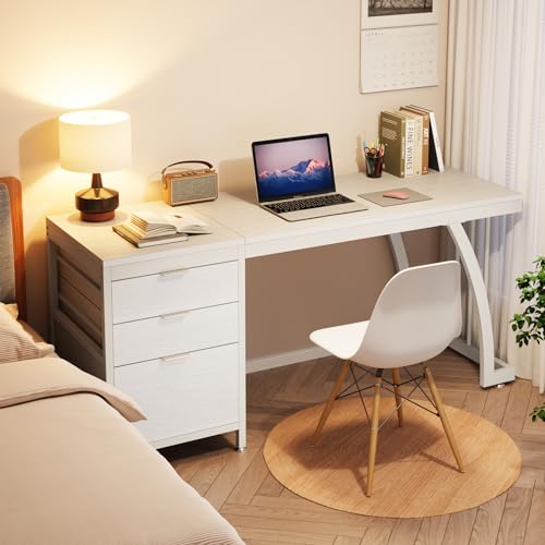 White 59-Inch Computer Desk with 3 Drawers T4067