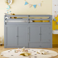 Gray Wood Twin Size Loft Bed with Storage Drawer and Two Wardrobes Q6968