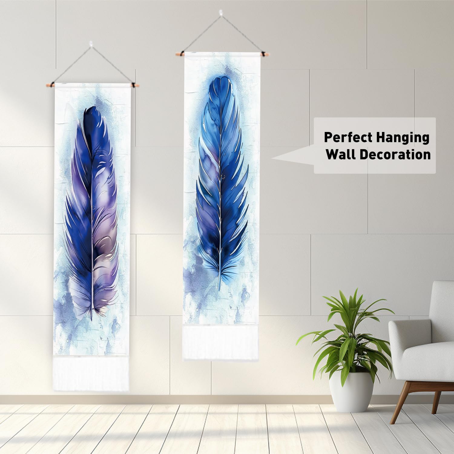 2 Pack Blue Feather Tapestry with Tassels G263148