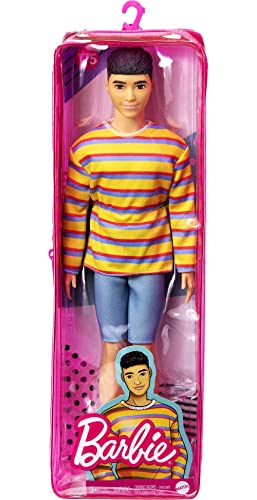 Barbie Ken Fashionistas Doll with Brunette Hair in Striped Shirt, Denim Shorts and White Boots B15901