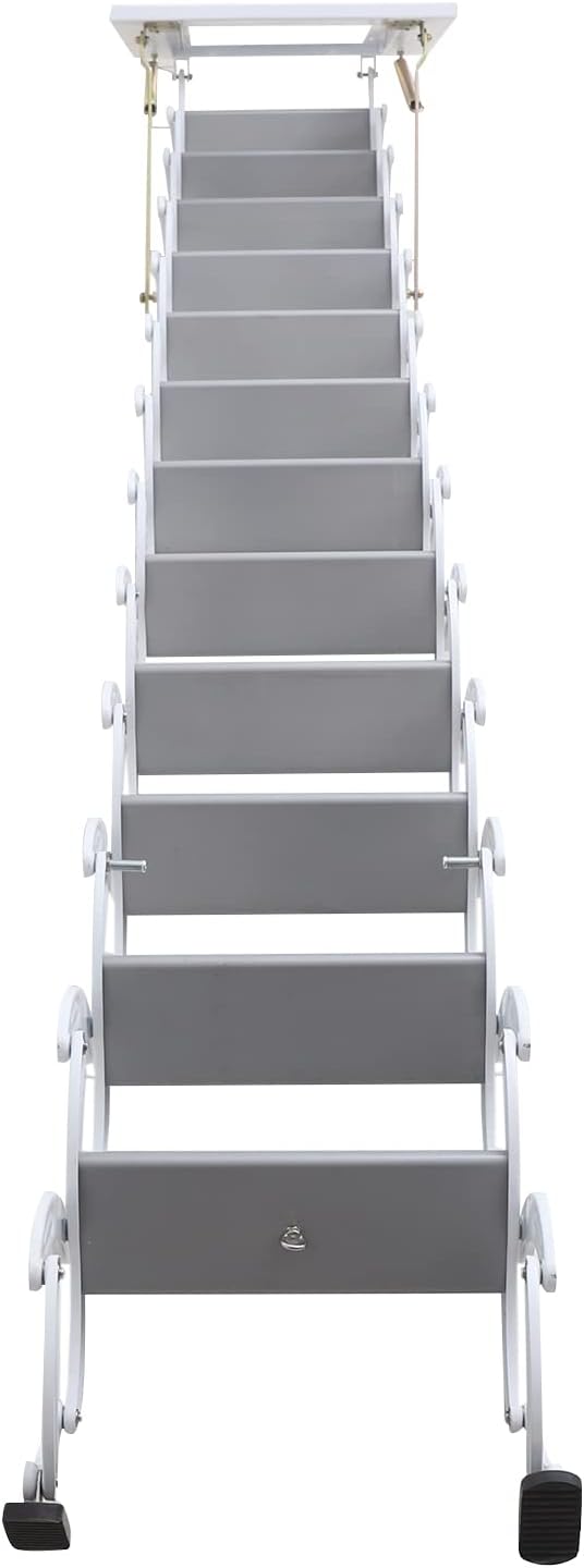 12 Steps Folding Loft Ladder, 122in Height, 882lbs Max Load E836946