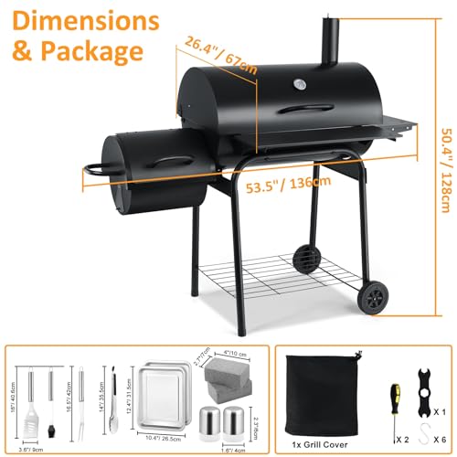 13 Pcs Charcoal Grill with Offset Smoker H29038