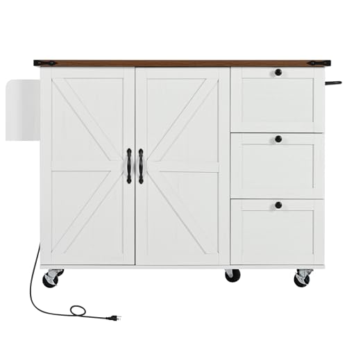 Black Rolling Kitchen Island Cart with Storage, 2 Drawers, 2 Cabinet P695
