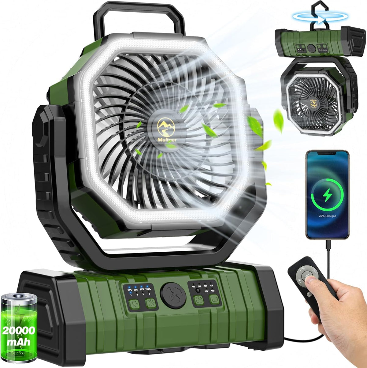 20000mAh Rechargeable Portable Camping Fan with LED Lantern T96100