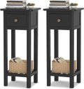 Black Narrow End Table Set of 2 with Drawer & Shelf N3581
