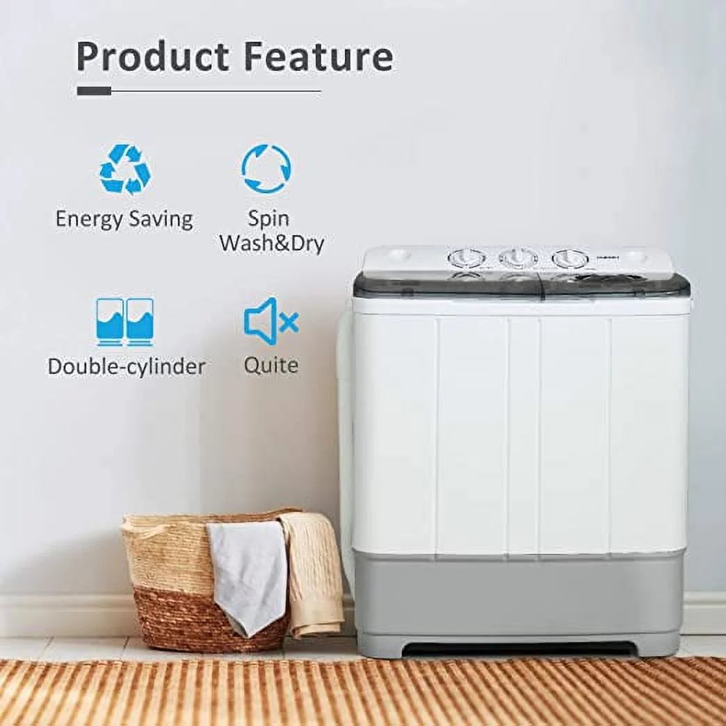 White & Grey Portable Twin Tub Washer Spin Dryer N32199