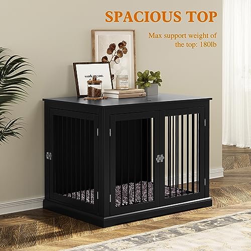Large Wooden Dog Crate with Cushion and Flip Top, Black G53832