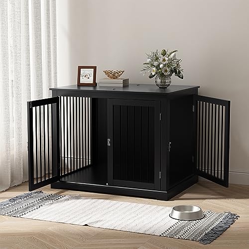 Large Wooden Dog Crate with Cushion and Flip Top, Black G53832
