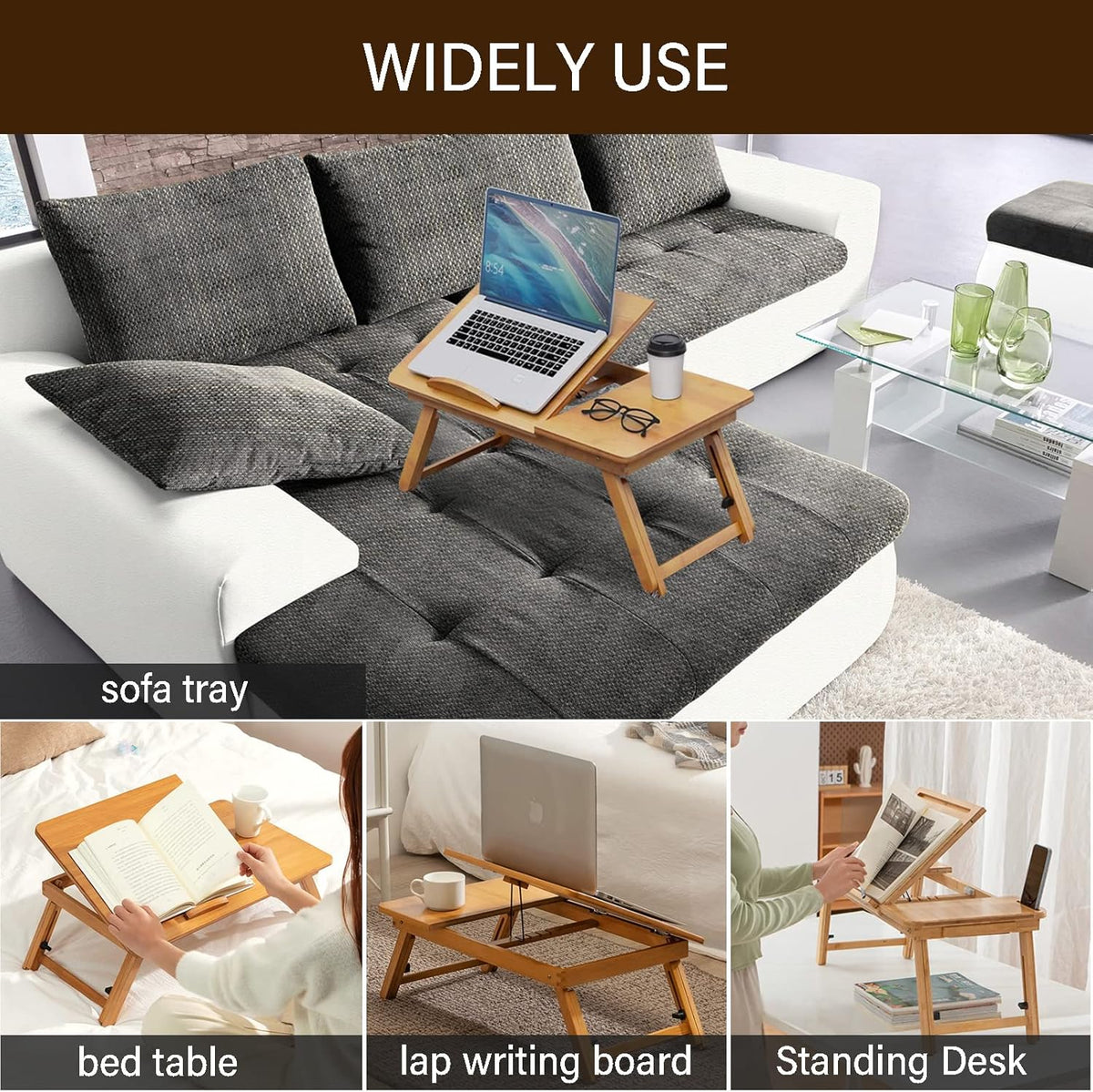 Adjustable Bamboo Laptop Desk Tray W96173