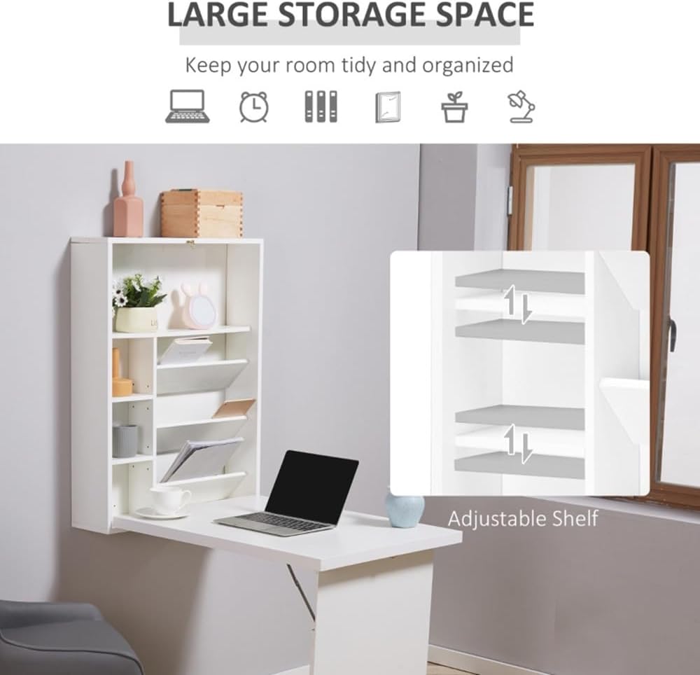 White Wall Mounted Desk with Storage Area T556